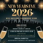 NYC Best NYE 2025 Party at Unlisted Rooftop w/ 4H Open Bar & Fireworks View