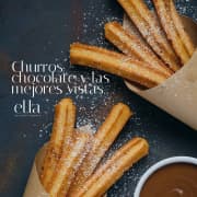 ﻿Churros with chocolate from the sky of Madrid in Ella Sky Bar
