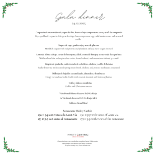 Cena de Gala Nochebuena en Hielo y Carbón, Hyatt Centric Gran Vía Hotel 5* Madrid