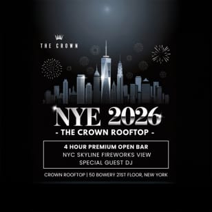 Nochevieja 2026 en la azotea de The Crown NYC con barra libre durante 4 horas y vistas a los fuegos artificiales