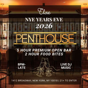 Elsie Penthouse Times Square NYC New Year's Eve 2026 Party - w/ 5 Hour Open Bar