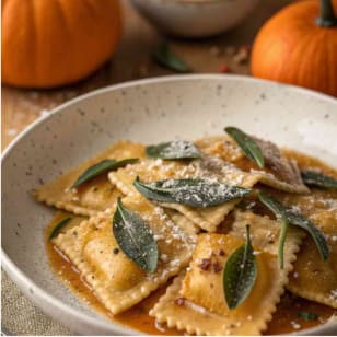 Fall Into Pasta: Ravioli de Calabaza con Salsa de Mantequilla y Salvia - Charlotte