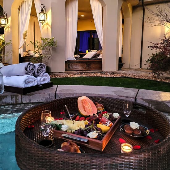 Romantic Wellness Day for Couples, Massage in Chocolate Spa and Floating Tray of Champagne & Fruits