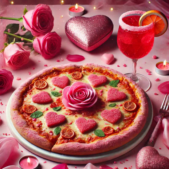 Pizza rosa + cóctel de San Valentín