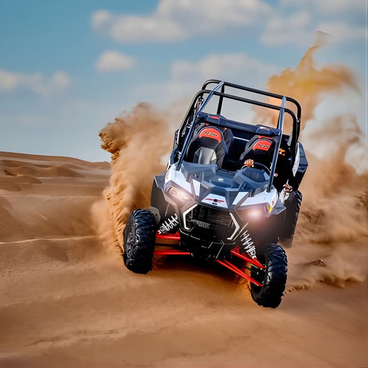 Polaris 1000CC 4Seater Buggy Rental in an open Desert Safari