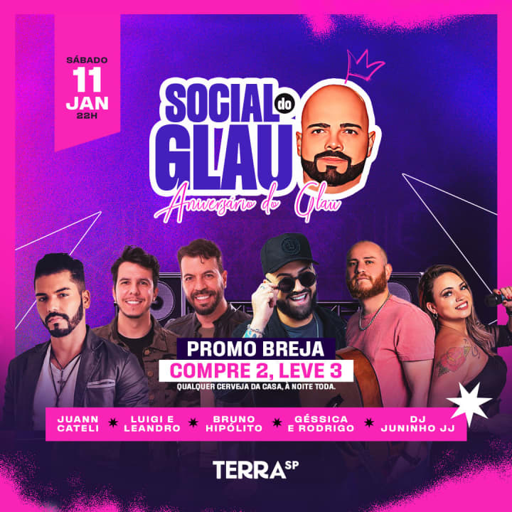 Social do Glau com Juann Catelli, Luigi & Leandro, Bruno Hipólito, Géssica & Rodrigo, DJ Juninho JJ + Atrações Surpresa