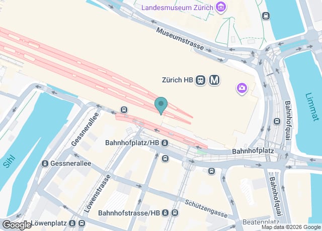 Map showing location of Bahnhofplatz 15, Zürich