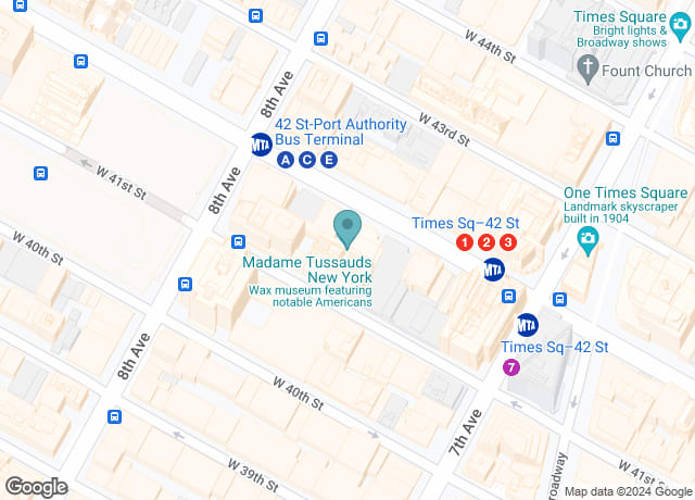 Map showing location of Madame Tussauds New York