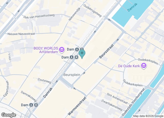 Map showing location of Beursplein 1, 1012 JW Amsterdam, Netherlands