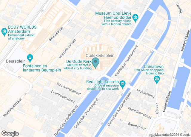 Map showing location of Oude Kerk Amsterdam