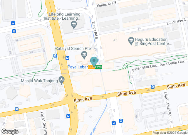 Map showing location of Paya Lebar MRT Station (EW8)